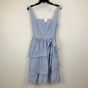 J.Crew Striped Sleeveless Belted Tiered Dress White Banker Blue Retro US 6 NWT thumbnail 4