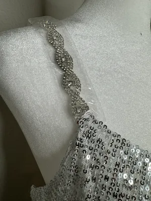 Silver Sequin Cowl Neck Mini Dress Sz M thumbnail 9
