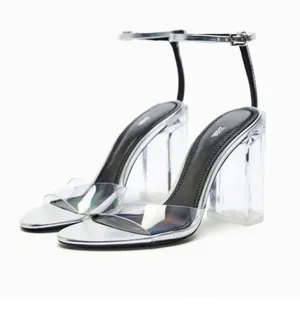 ✨ Zara Metallic Silver Clear Block Heels - Size 37 ✨ thumbnail 5