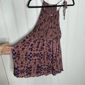 FREE PEOPLE Sleeveless Keyhole Boho Mauve Floral Babydoll Swing Slip Dress 882 thumbnail 8