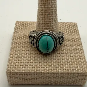 Turquoise Blue sz 9 Sterling Silver 925 Filigree Statement‎ Ring Boho thumbnail 1