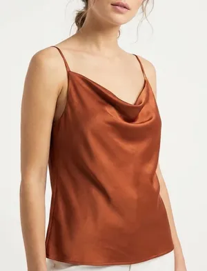 SHEIN Rust Brown Satin Cowl Neck Camisole Top Large Adjustable Straps thumbnail 1