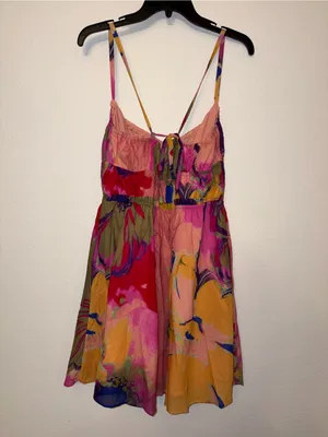 NWT Steve Madden Floral Mini Dress Medium Spaghetti Strap Tie Bust Tropical thumbnail 3