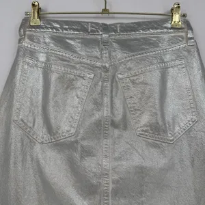 Abercrombie & Fitch Silver Metallic Denim Midi Skirt High Rise Chic Boho Size 26 thumbnail 5