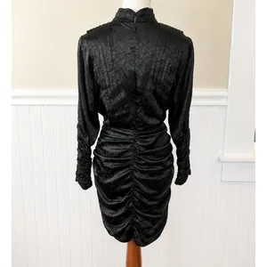Tuckernuck Hunter Bell Black Floral Jacquard Ruched Mock Neck Mini Dress Size 6 thumbnail 3