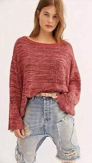 Free People Linen Prism Spacedye Red Slouchy Sweater S thumbnail 1
