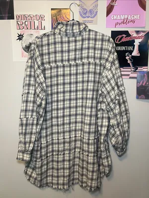 easel White, Blue, & Black Plaid Button-Down Shirt Dress thumbnail 5