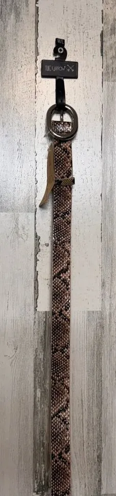 Snake Print Faux Leather Belt Tan Brown Silver Buckle Women’s M/L Adjustable thumbnail 1