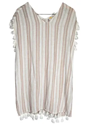 C&C California Womens Linen Blend Striped Tassel V-Neck Swim Cover Up Dress M‎ thumbnail 1
