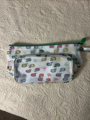 Roller Rabbit Multicolor Whale Print Cosmetic Pouch with Green Zipper thumbnail 2