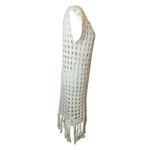 Eleven Six Shaya Crochet Midi Dress w/ Fringe Ivory Cotton Resort Wear Old Money thumbnail 7