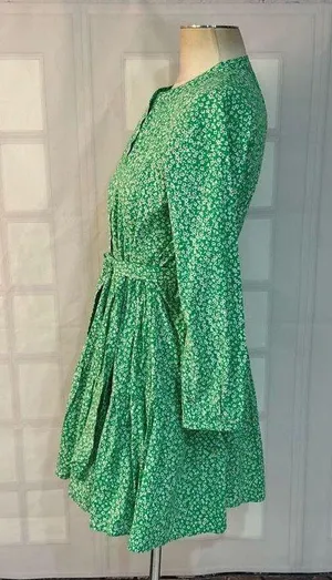J crew long sleeve tie waist green floral cotton shirtdress size XS thumbnail 8