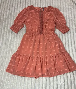 coral Swiss-dot lace mini dress, style classy/feminen thumbnail 1