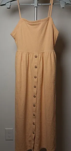 Madewell Yellow Cami Dress Women's size XS Button Accents Midi Spaghetti Straps thumbnail 1