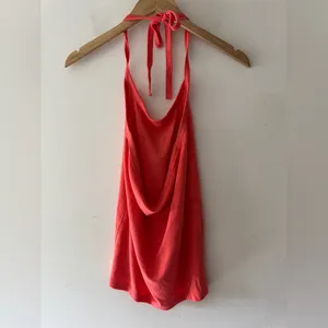 Aerie Bright Orange Coral Super Soft‎ Halter Tie Tank Top thumbnail 3