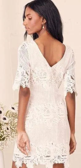 Lulus Sweet Messages White Embroidered Lace Half Sleeve Mini Dress Size S thumbnail 2