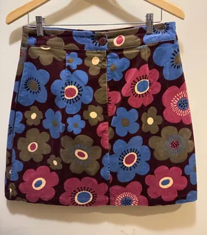 ModCloth x Princess Highway Floral A-Line Mini Skirt in Burgundy and Blue thumbnail 1