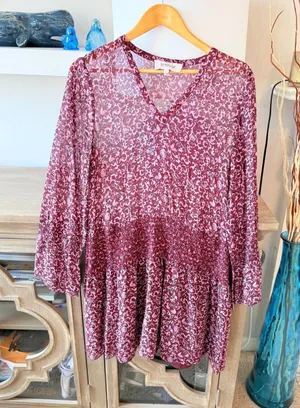 Derek Lam 10‎ Crosby Paisley Mini Dress Womens Burgundy Pink Size 6 thumbnail 1