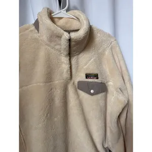 L.L.Bean Hi-Pile Fleece Pullover cream and gray size large thumbnail 10