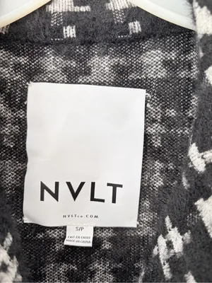 NVLT Fuzzy Knit Houndstooth BlacK White Two Button Blazer Jackets medium small thumbnail 3