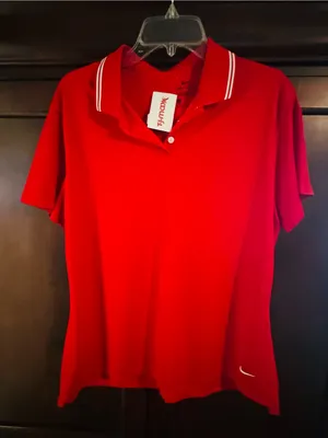 Nike Red Polo with White Stripe Collar thumbnail 1