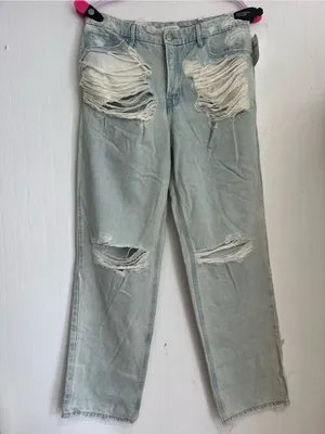 Good American Pale Blue Ripped Boyfriend Jeans thumbnail 2