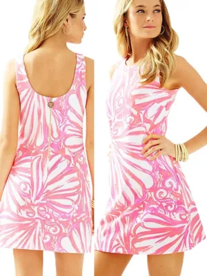 LILLY PULITZER Callie Shift Dress Pink Sun Ray Shimmy Shimmy Neon Seashell Large thumbnail 2