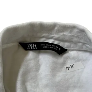 Zara Women Large Crop Denim Shirt Jacket White Button Front Short Sleeve | 14-35 thumbnail 3