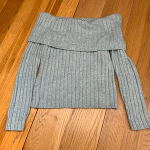 Abercrombie & Fitch Light Blue Off The Shoulder Ribbed Knit Sweater Womens Large thumbnail 1