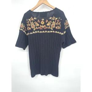 Vintage Northern Isles Cardigan Sweater Women L Navy Floral Hand Embroidered 90s thumbnail 6