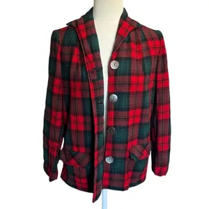 1960s Pendleton “49er” Wool Jacket – Vintage Red & Green Tartan Plaid – XS/S thumbnail 4