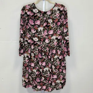 Saltwater Luxe Pink Floral V-Neck Mini Dress‎ Long Sleeve Rayon Medium Boho thumbnail 2