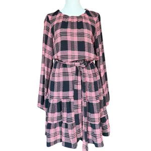 Anthropologie Cloth & Stone Daia Plaid Pink‎ and Black Mini Dress Sz S thumbnail 2