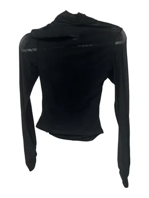 Commense Black Mesh Ruched Cross-Halter Long Sleeve Top NWT Size Small thumbnail 3