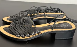 Kenneth Cole Black Leather Lace Up Gladiator Sandals Womens 35 Strappy Italy thumbnail 1