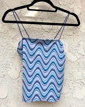 Fade Rose Marble stripe blue string spaghetti strap tank top Size L thumbnail 1