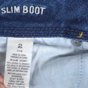 American Eagle Slim Boot Jeans Women 2 Long Blue Stretch Low Rise Y2K Distressed thumbnail 7