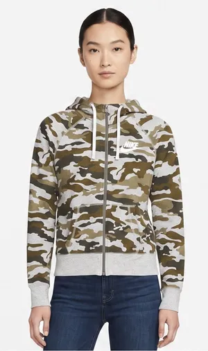 Nike Gym Vintage Camo Full Zip Hoodie Jacket Womens Small Green Black Y2K thumbnail 1