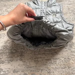 Y2K American Eagle Outfitters shiny metallic silver puffer vest faux fur hood thumbnail 6