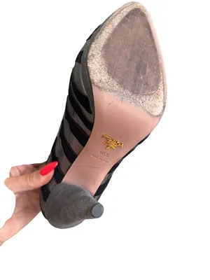 PRADA Gray Black Suede Animal Print Heels Size 40.5 / 10.5 thumbnail 9