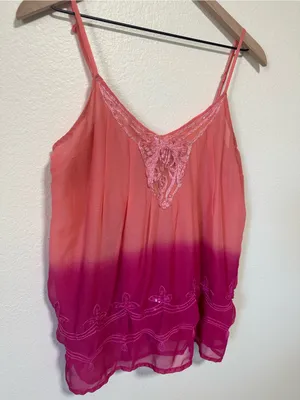 💗Charlotte Russe Pink Coral Ombre Sequin Lace-Trim Tank thumbnail 2