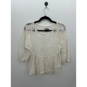 Vanessa Virginia Anthropologie White Lace Patchwork Boho Blouse XS Cottagecore thumbnail 2