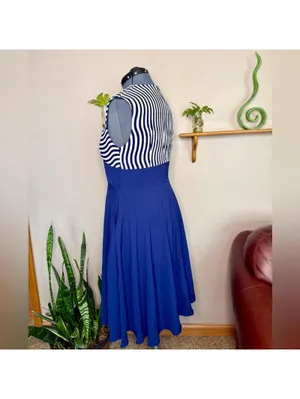 Retro Stage XXL Blue White Striped Sailor Dress Nautical Tie Front Pinup Retro thumbnail 3