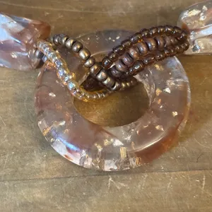 Chunky mixed beads and acrylic links statement necklace Brown thumbnail 3