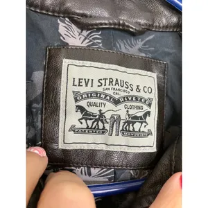 Levi Strauss Moto Jacket Womens Size M Brown Good Faux Leather Quilted Edgy thumbnail 5