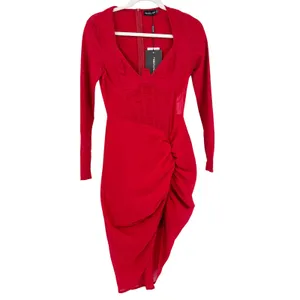 NWT PrettyLittleThing Womens Bodycon Corset Detail Ruched Midi Dress Size 4‎ Red thumbnail 3