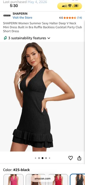 Amazon SHAPERIN Women Summer Sexy Halter Deep V Neck Mini Dress Built in Bra Ruffle Backless Cocktail Party Club Short Dress thumbnail 4