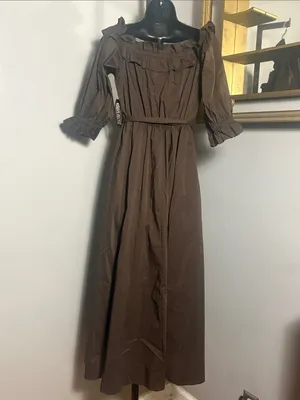 NEW New York & Co Medium Long Brown Dress Off Shoulder Front Slits Deep Pockets thumbnail 3