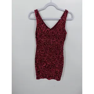 PrettyGuide Sequin Bodycon Dress Women S Burgundy Red V-Neck Mini Party Clubwear thumbnail 2