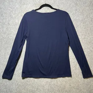 Lauren Ralph Lauren Navy Blue V-Neck Long Sleeve Cotton Top RL Monogram Size M thumbnail 5